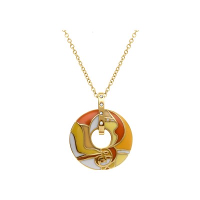 Collier acier doré stella mia anneau résine orangé 45+10cm