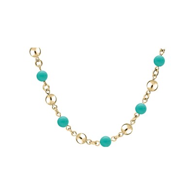 Collier acier et pvd doré marseillais boules jade bleu véritable 40+5cm