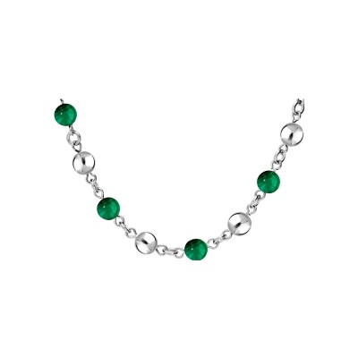 Collier acier marseillais boules agate verte véritable 40+5cm