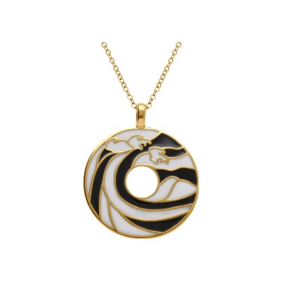 Collier acier doré stella mia anneau résine noire et blanche 45+10cm