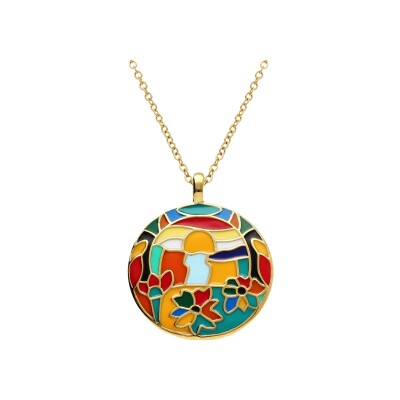 Collier acier doré jaune stella mia rond résine multi couleur 45+10cm