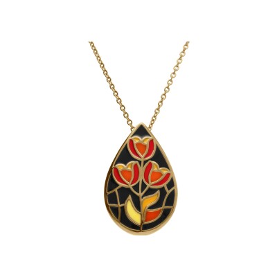 Collier acier doré jaune stella mia forme goutte résine noire et rouge 45+10cm