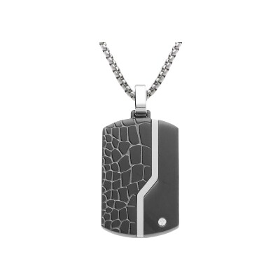 Collier acier pendentif rectangulaire pvd noir 30 x 18mm pans arrondi 50+5cm
