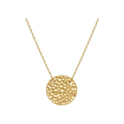 Collier acier doré pastille martelée 15mm 40+4cm