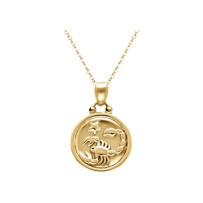 Collier acier doré médaille 15mm zodiaque scorpion recto verso constellation 40+10cm