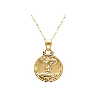 Collier acier doré médaille 15mm zodiaque poissons recto verso constellation 40+10cm