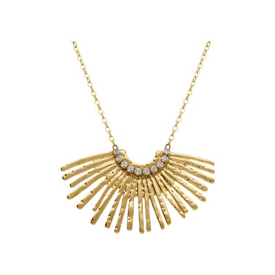 Collier acier éventail oxydes blancs sertis 43+5cm