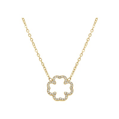Collier acier doré fleur contour oxydes blancs 38+5cm