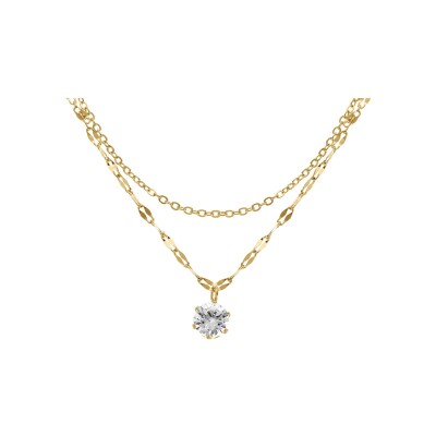 Collier acier doré 2 rangs avec oxyde blanc serti 41+4cm