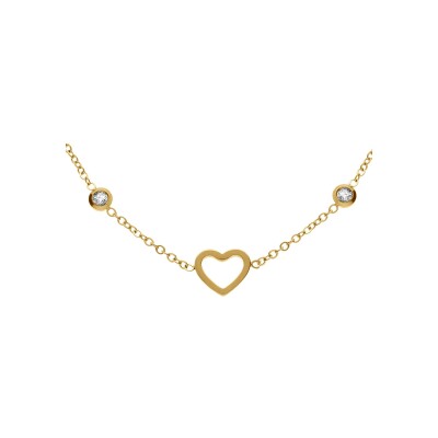Collier acier doré coeurs evidés oxydes blancs sertis 39+5cm