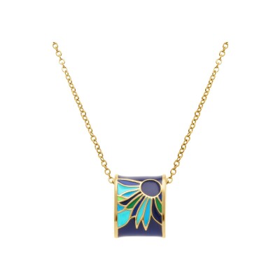 Collier acier doré jaune stella mia résine bleu et verte 45+10cm