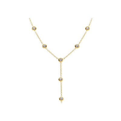 Collier acier doré cravate (14cm) oxydes blancs 56+5.5cm