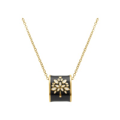 Collier acier doré jaune stella mia pendentif rectangulaire résine noire et blanche 45+10cm