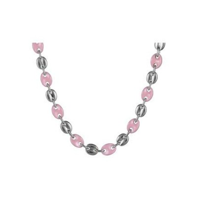 Collier grain de café acier + grain café rose 50cm réglable