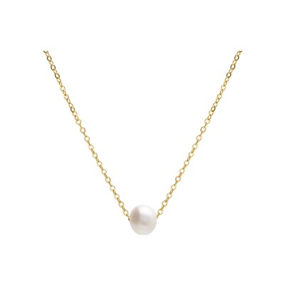 Collier acier et pvd doré et perle de culture d'eau douce 40+9cm