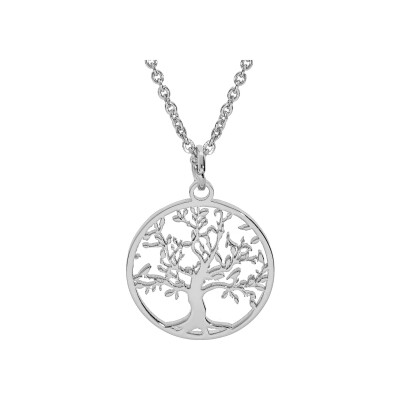 Collier acier pendentif rond arbre de vie decoupe 20mm 40+5cm