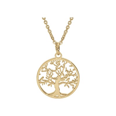 Collier acier et pvd doré pendentif rond arbre de vie decoupe 20mm 40+5cm