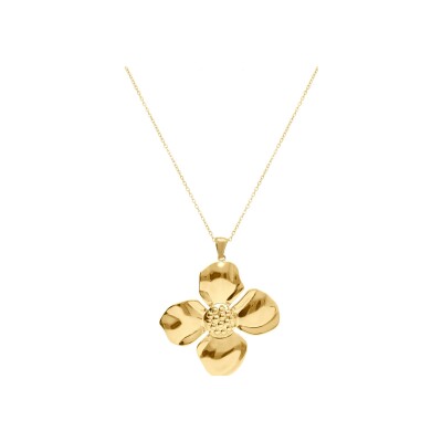 Collier acier doré jaune pendentif fleur dim 37 x 37 -- 40+5cm