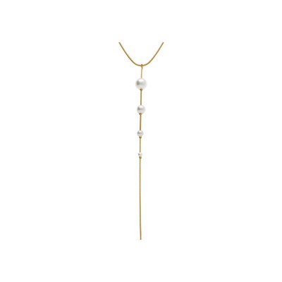 Collier acier doré cravate 4 perles imitation blanche 42+5cm