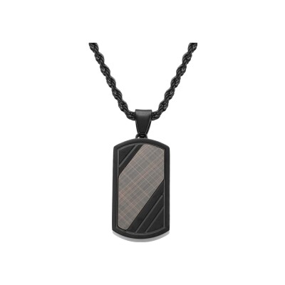 Collier acier et pvd noir avec pendentif rectangualire 33*18mm 50+5cm