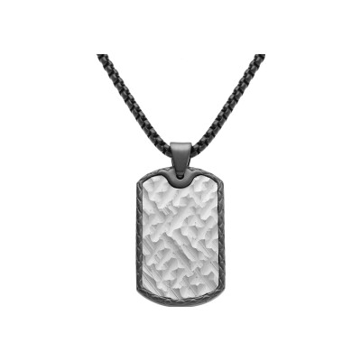 Collier acier et pvd noir avec pendentif rectangualire 35*20mm motif 50+5cm