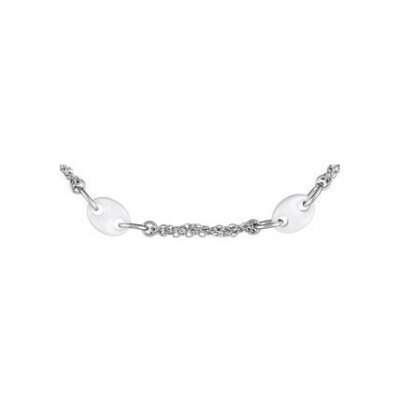 Collier acier grain de café céramique blanche 45cm