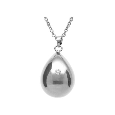 Collier acier bola de grossesse goutte avec 1 oxyde 80+10cm