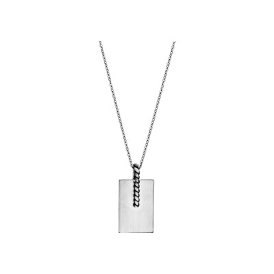 Collier acier pendentif rectangulaire avec tresse patinée 50+5cm