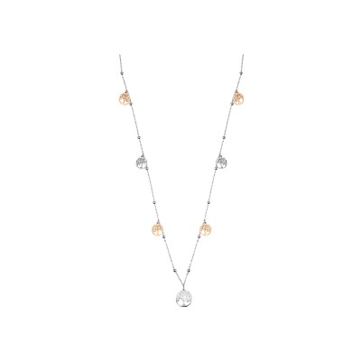 Collier sautoir acier et pvd rose arbre de vie 80+3cm