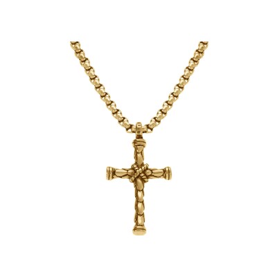 Collier acier et pvd doré chaîne jaseron avec pendentif croix 55+10cm