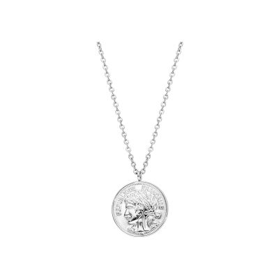 Collier acier pendentif style piece de monnaie 40+5cm