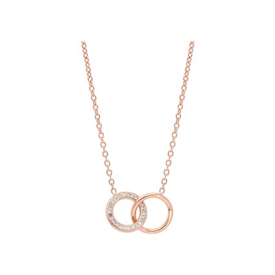 Collier acier et pvd rose double cercle oxydes blancs sertis 42+3cm