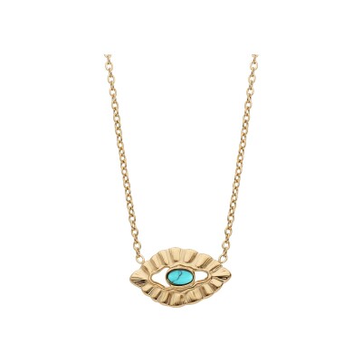 Collier acier et pvd jaune pierre turquoise imitation 42+2cm