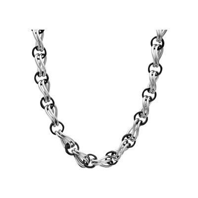 Collier acier double maille ovale et maillons ronds noir 45cm