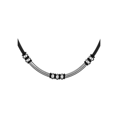 Collier acier et caoutchouc noir motif 45cm+5cm