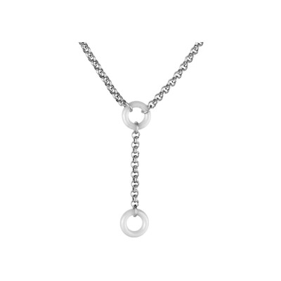 Collier acier forme y 6 anneaux céramique blanche 40+5cm