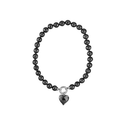 Collier boules facetes noires synthétique pendentif coeur noir synthétique 42cm fermoir acier