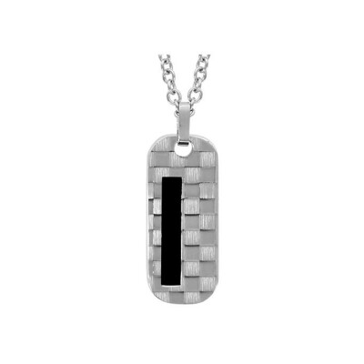 Collier acier avec pendentif rectangulaire pans arrondi bande pvd noir 50+5cm