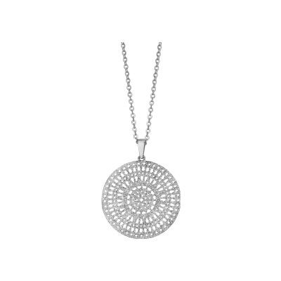Collier acier pendentif rond ajouré givre 42+4cm