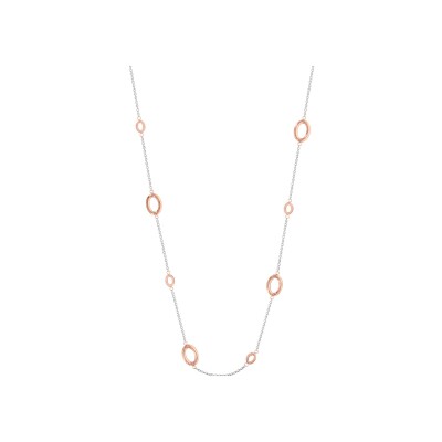 Collier acier sautoir motifs forme oval pvd rose 90cm