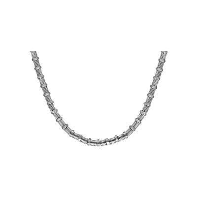 Collier acier motifs sur câble écrous et cylindres double fermoir 50+2cm
