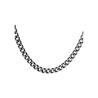 Collier acier maille gourmette 4mm pvd brossé aspet patiné chanfrein noir 55cm