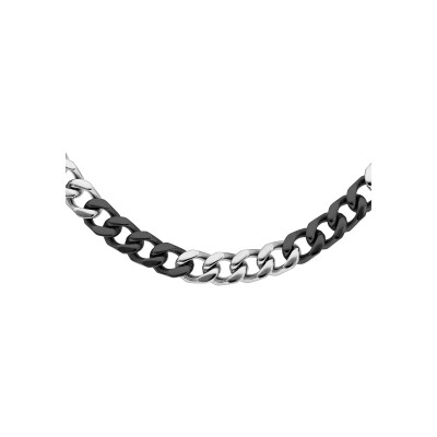 Collier acier maille gourmette 6mm bicolore pvd noir 50cm
