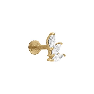 Piercing acier doré oreille helix, dragus oxyde blanc