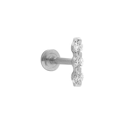 Piercing acier oreille helix, tragus oxydes blancs