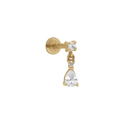 Piercing acier doré oreille hélix et tragus oxydes blancs