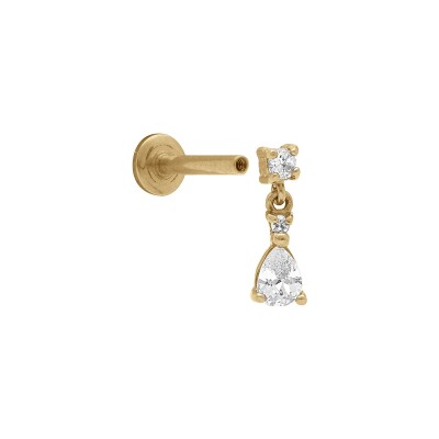 Piercing acier doré oreille hélix et tragus oxydes blancs