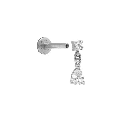 Piercing acier oreille hélix et tragus oxydes blancs