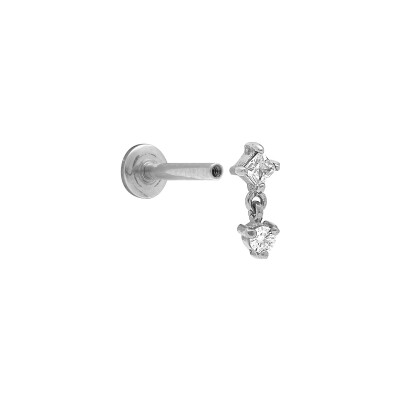 Piercing acier oreille helix, tragus oxydes blancs