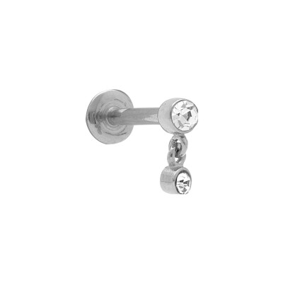 Piercing acier oreille helix, tragus oxydes blancs sertis clos